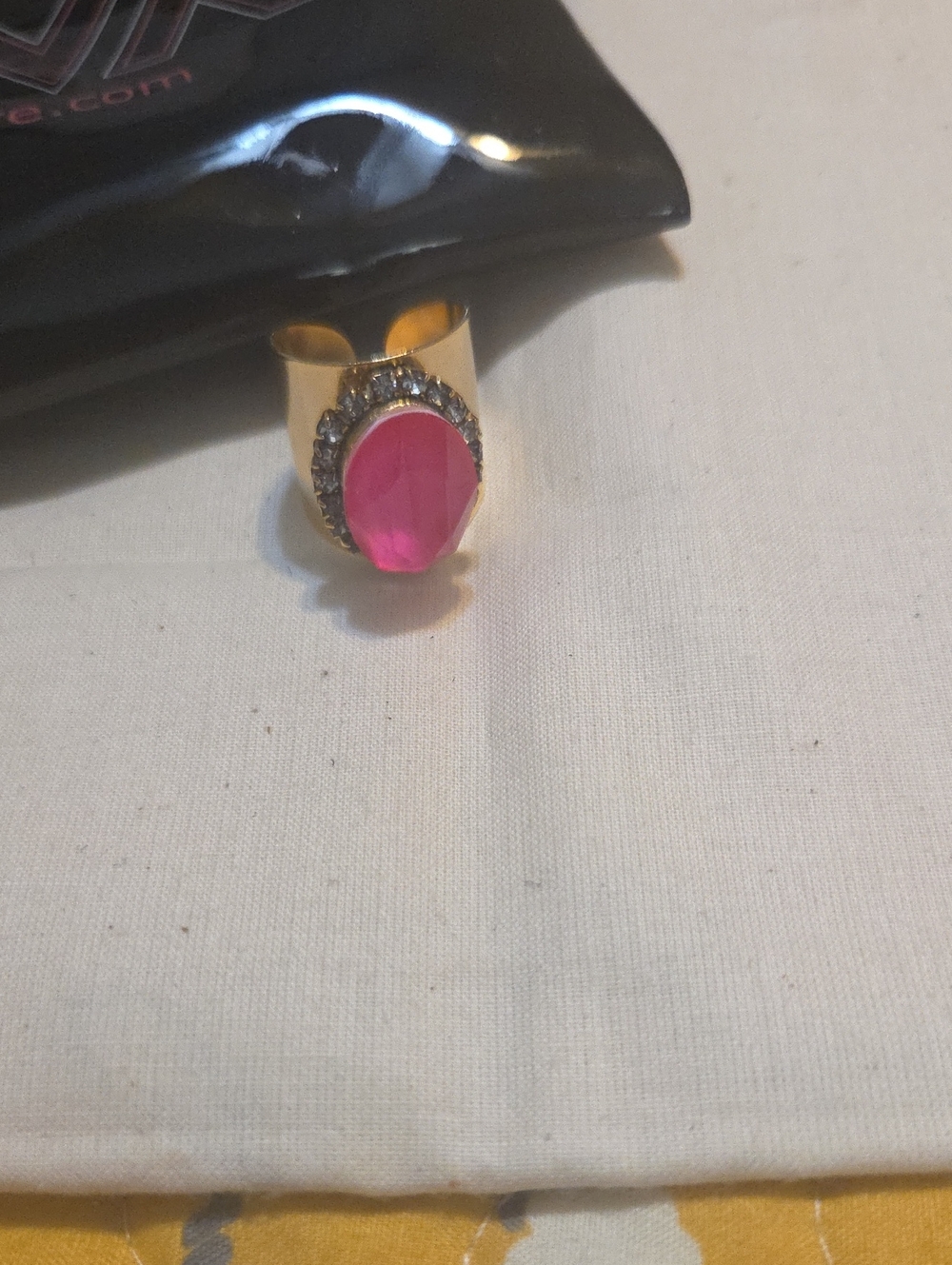 TOVA " JACQI" Ring with Pink Teardrop Stone and Clear CRYSTAL Accents
